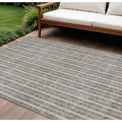 HomeRoots Striped Transitional Rectangle Outdoor Rug
