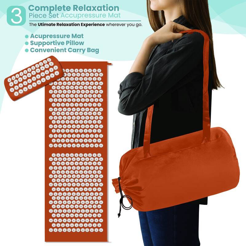 Sivan Health And Fitness Deluxe Acupressure Mat & Pillow Combo Set - Includes Carry Bag - 51" L x 17.5" W x 4" H