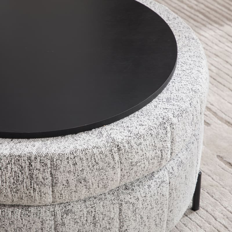 31.3"W Round Storage Ottoman, Footstool with Reversible Lid,Coffee Table,Metal Legs