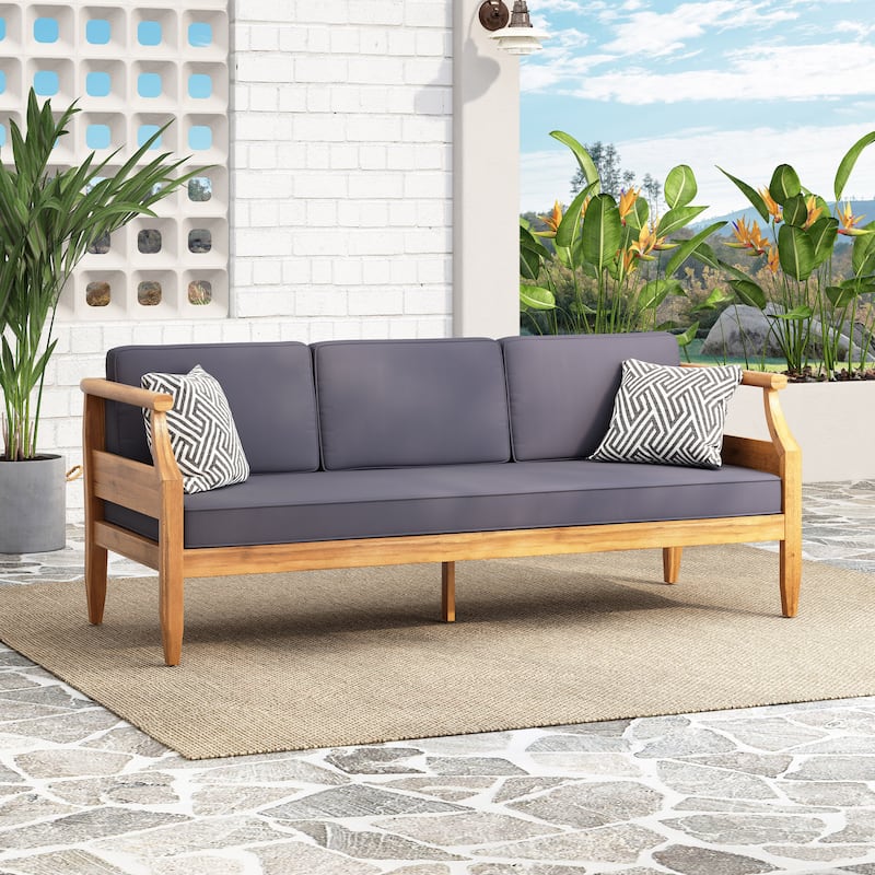 Aston Outdoor Acacia Wood 3 Seater Sofa by Christopher Knight Home