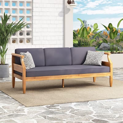Outdoor 3 Seater Sofa with Cushions - Acacia Wood Frame