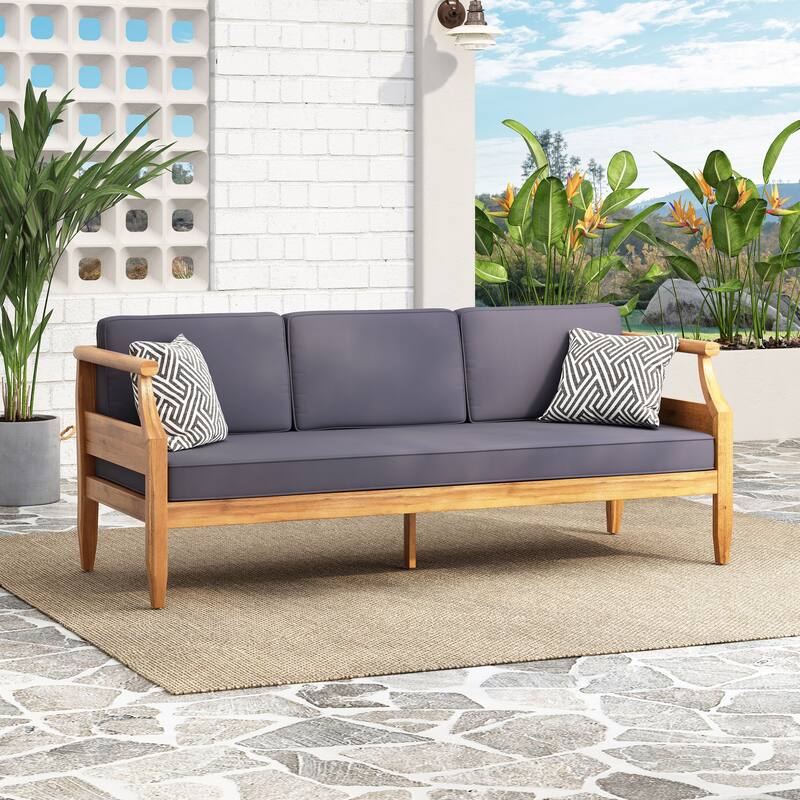 Roomfitters Modern 3-Seater Patio Sofa with Acacia Wood Frame and Charcoal Cushions, Dark Grey - Dark Grey