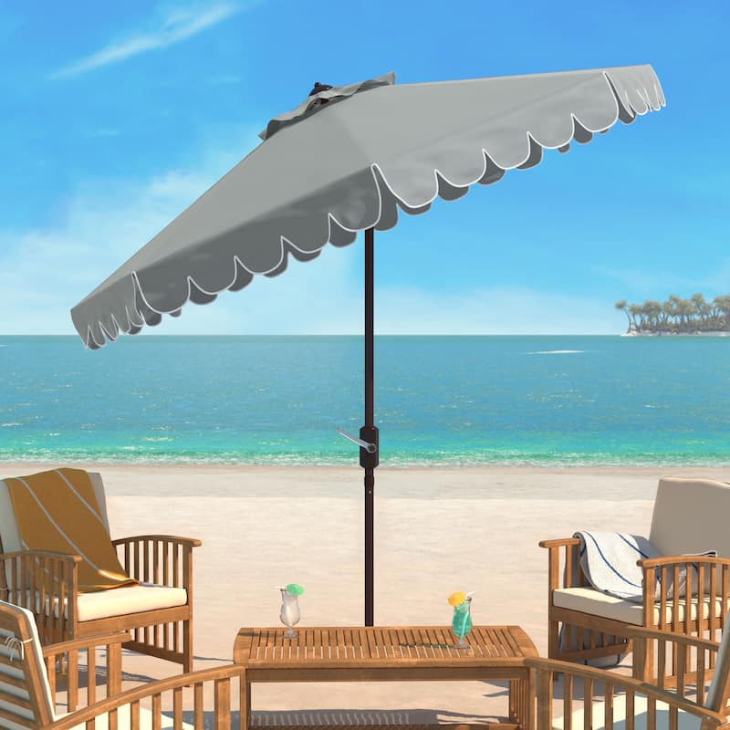 SAFAVIEH Antonije 9-Foot Crank Outdoor Umbrella - Grey/White