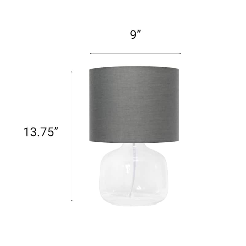 13.75" Modern Round Glass Table Lamp with Fabric Drum Shade for Bedroom or Living Room - 9"L x 9"W x 13.75"H