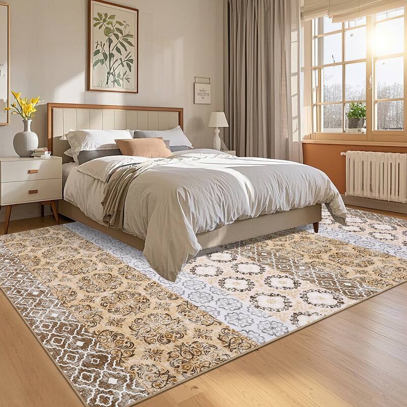 Vintage Floral Area Rug Boho Geometric Rugs for Living Room Bedroom Soft Throw Carpet