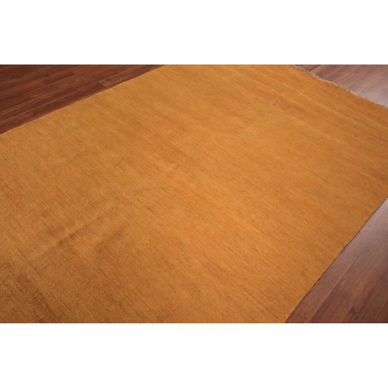 Orange Modern Gabbeh Oriental Area Rug Solid Handmade Wool Carpet - 5'4" x 7'9"