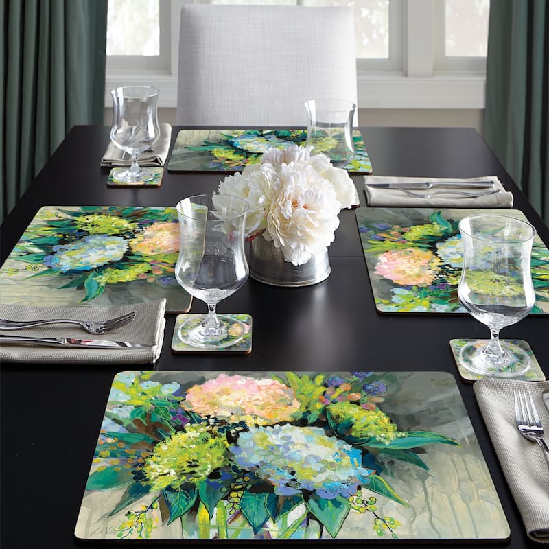 Cala Home Hardboard Placemats - Hydrangea From The Garden - Set of 4 - 15.5x11.25x.231