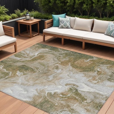 HomeRoots Abstract Modern Rectangle Outdoor Rug