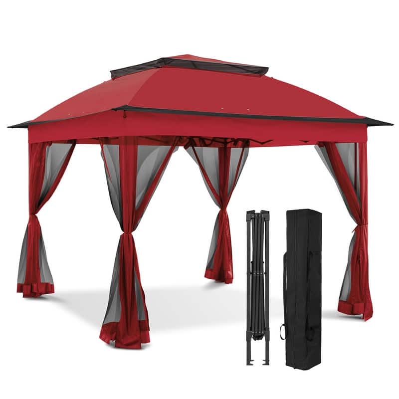 EAGLE PEAK 11x11 Pop Up Gazebo with Mesh Netting, Easy Up Screened Canopy for Patio and Backyard, Easy Set up Outdoor Gazebo - Red
