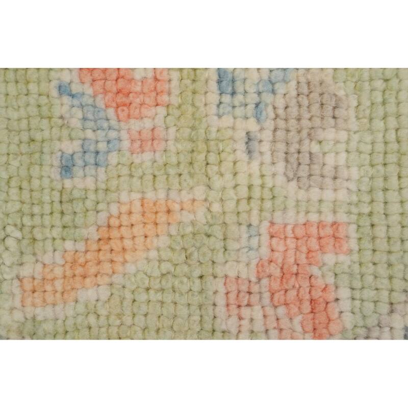 Hand Knotted Oriental 100% Wool Carpet Transitional Geometric Green Oushak Runner Rug - 7' 11'' X 3' 0''