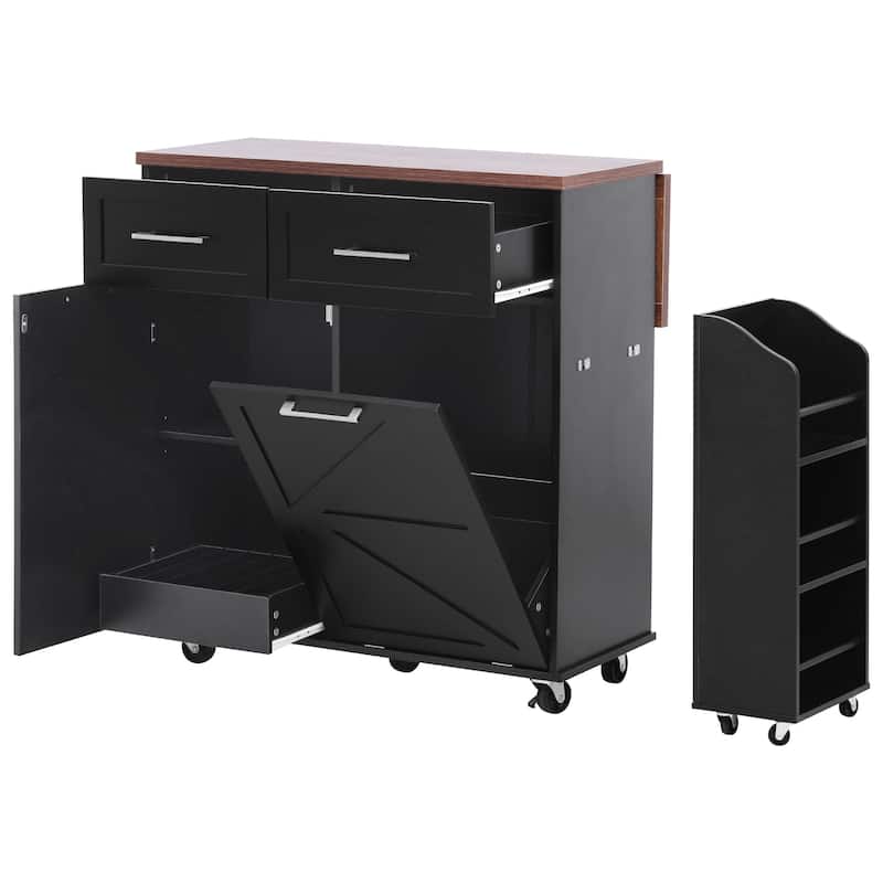 Kitchen Island with Drop Leaf, Kitchen Storage Cabinet with Removable Side Racks, Rolling Kitchen Cart with Towel Rack