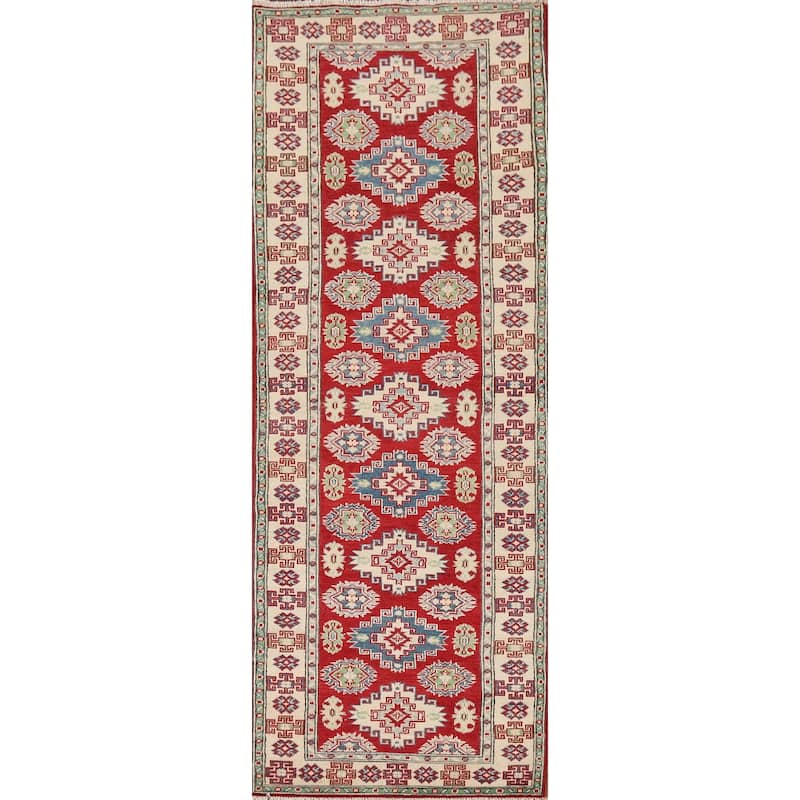 Geometric Kazak Runner Rug Handmade Oriental Wool Carpet - 2'9" x 9'8"