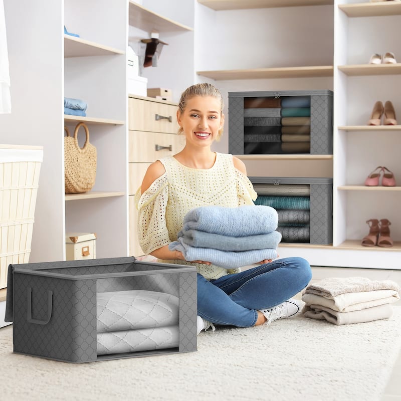 Sorbus Foldable Storage Bag Organizers, Large Clear Window & Carry Handles, Great for Clothes, Blankets, and More