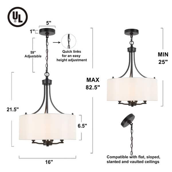 Modern Farmhouse Drum 4-Light Transitional Chandelier with Fabric for Dining Room Foyer - 16'' L x 16'' W x 21.5'' H