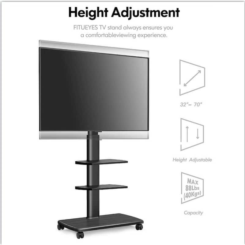 FITUEYES Mobile TV Stand with Wheels, Tall TV Floor Stand Cart with Mount for 32 to 70 Inch Flat Screen TVs, Home Office