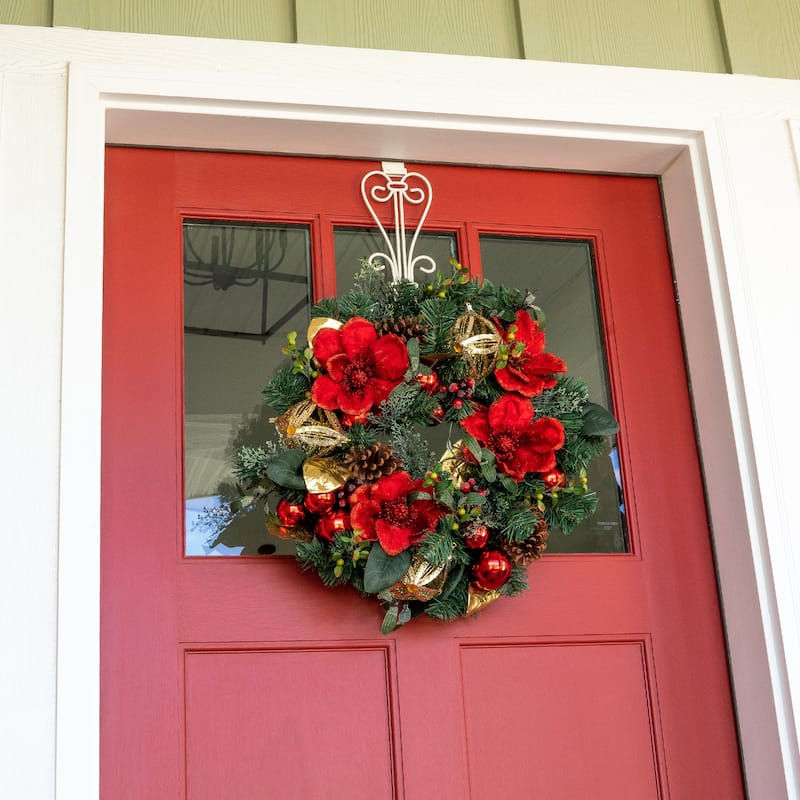 24 in. Lighted Christmas Wreath - Red Magnolia - Assorted