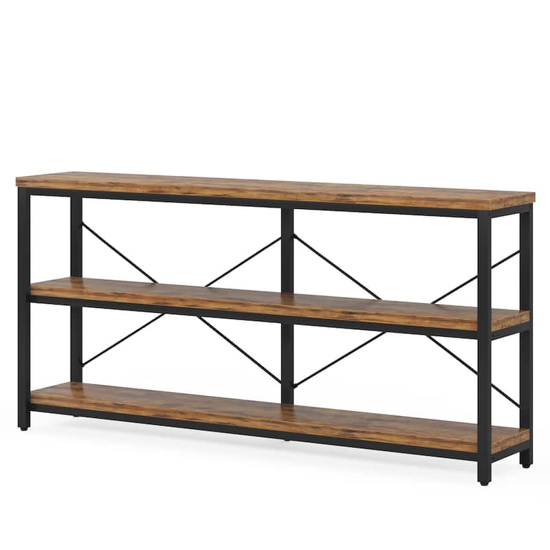 55" Industrial 3-Tier Console Table with Storage Shelves for Living Room, Hallway