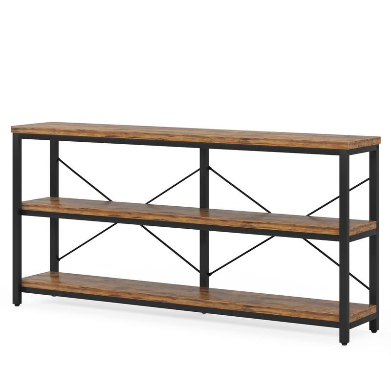 55" Rustic Brown Industrial Console Table with 3-Tier Storage Shelves for Entryway or Living Room