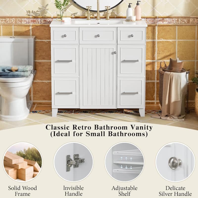 Versatile Bathroom Vanity with Ceramic Sink and Smart Storage by Harper&Bright Designs