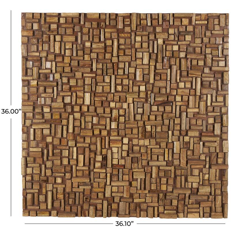 Mango Wood Abstract Handmade Geometric Block Panel Home Wall Decor - Brown - Roche River Decor