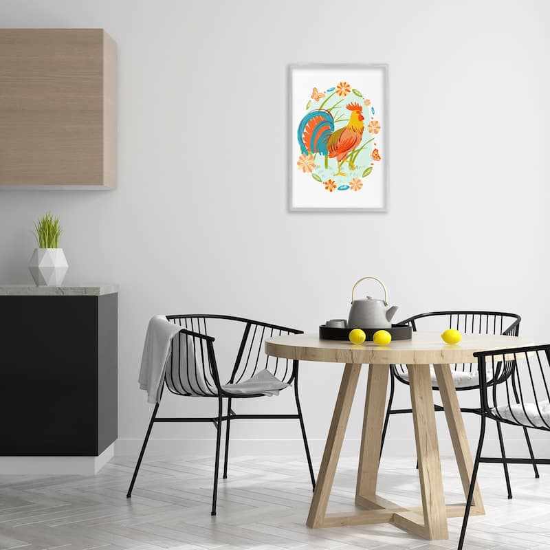 Stupell Rooster with Butterflies Border Framed Giclee Art Design By Hannah Moren