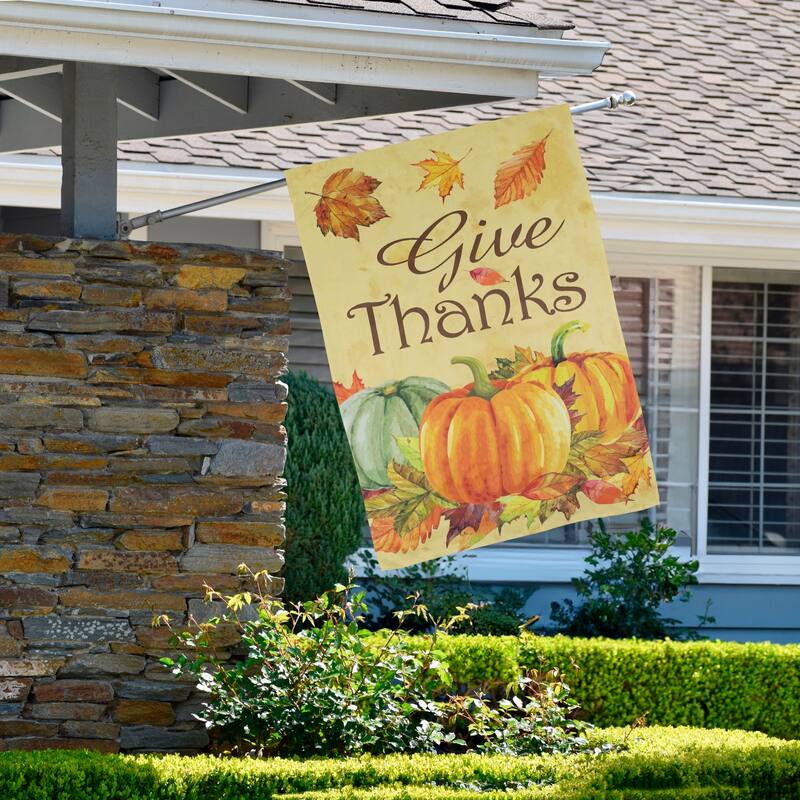 Give Thanks Autumn Harvest Outdoor House Flag 28" x 40" - 28" x 40"