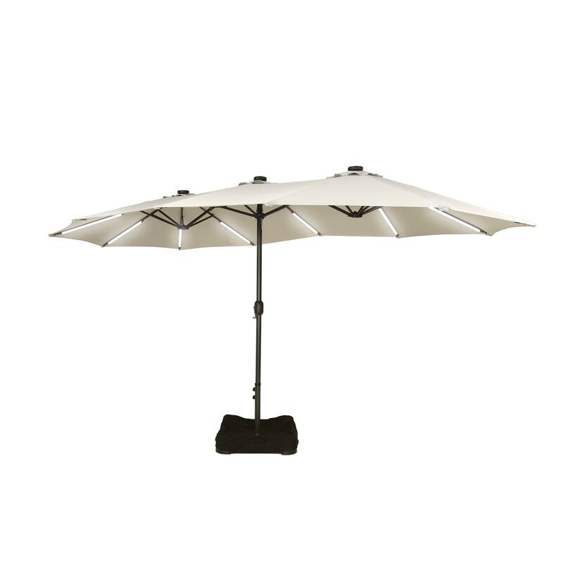 15 ft. Crank Double-sided Solar LED Ultra Lighted Outdoor Market Umbrella with Base Included