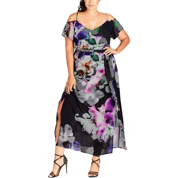 Shop City Chic Womens Plus Maxi Dress Floral Print Off-The ...