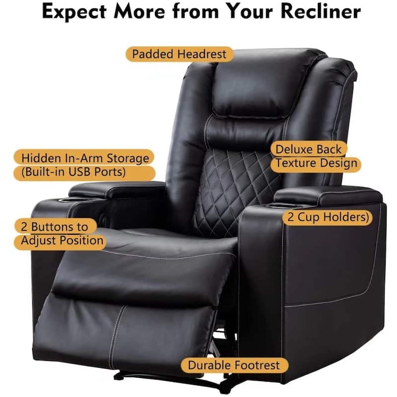 Breathable Leather Home Theater Seating with with USB Ports and Cup Holders