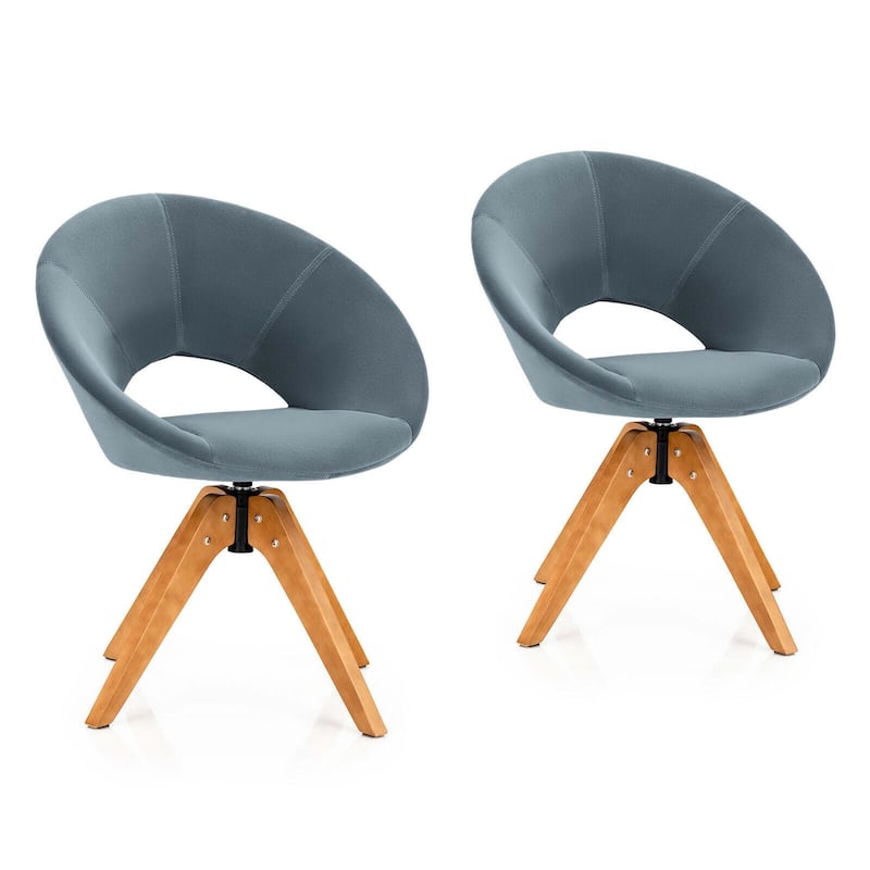 Gymax Set of 2 Swivel Accent Chair Modern Velvet Vanity Chair w/ Wood - Grey