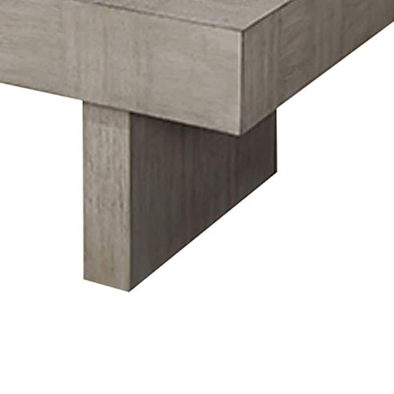 Lezy Coffee Table, 52 Inch, Gray Oak Wood Top, Double Pedestal Base
