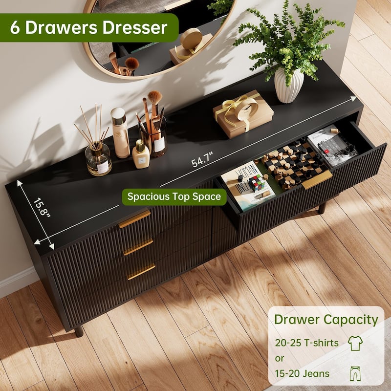 55'' Wide Chest of Drawers, 6 Drawer, with Anti-Tipping Device