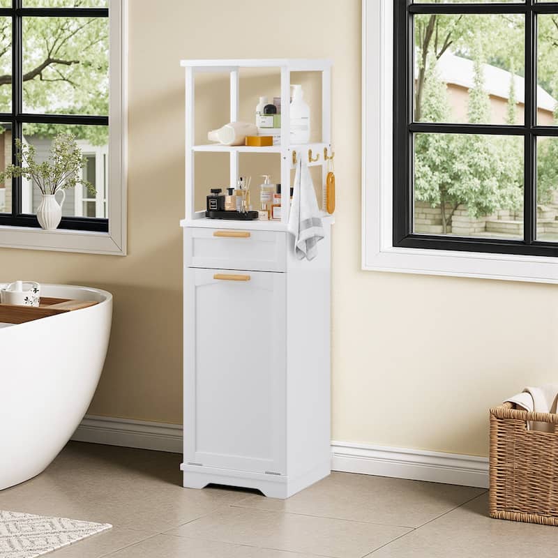 VECELO Tilt Out Laundry Hamper Cabinet with Laundry Baskets Hamper Bathroom Storage Cabinet Laundry Cabinet with Drawer