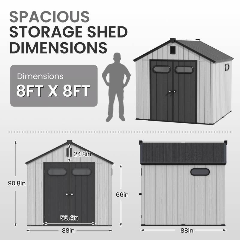 8' x 8' / 8' x 10'/ 8' x 12' Outdoor Storage Shed with Lockable Double Doors for Garden, Backyard, Patio