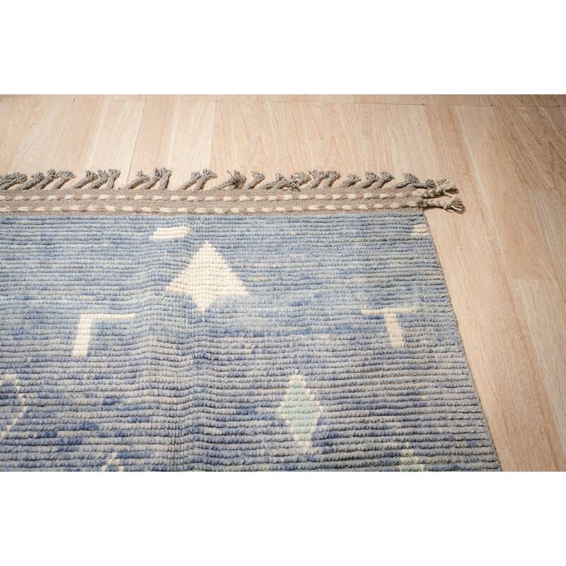 Home Decor Blue Hand-Knotted Wool Contemporary Shapes Marrakech Handspun Area Rug. Elegant and Stylish Rug for Living Room