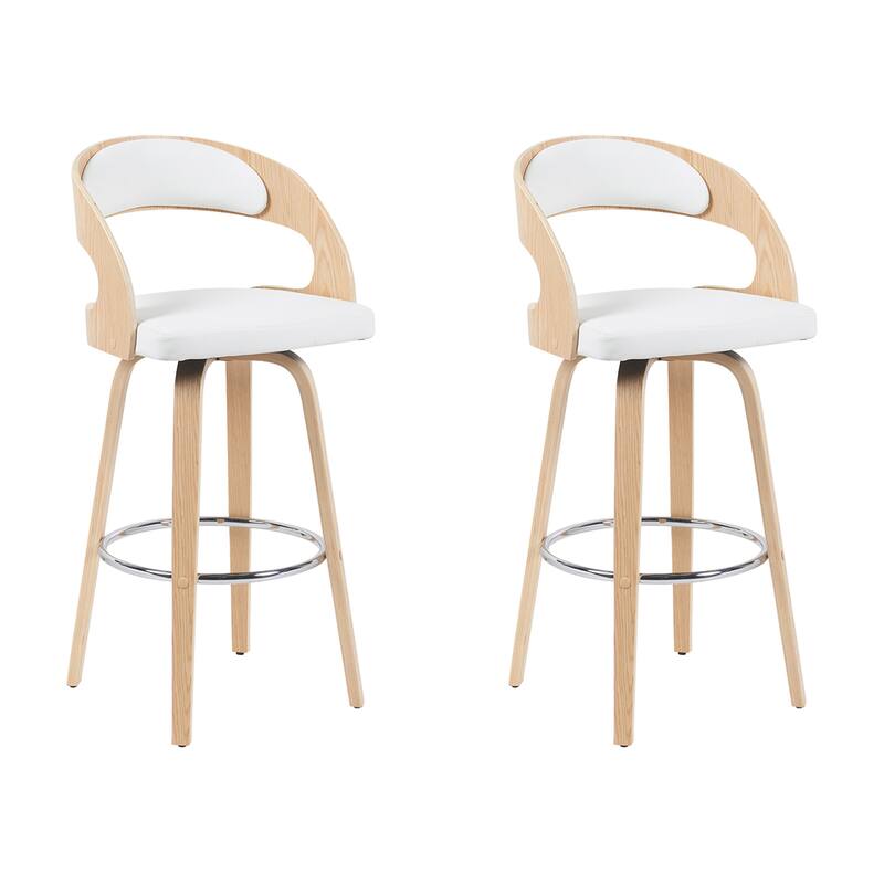 Shelly Mid-Century Swivel Bar Stool, Upholstered Counter Height Stool with Bentwood Legs