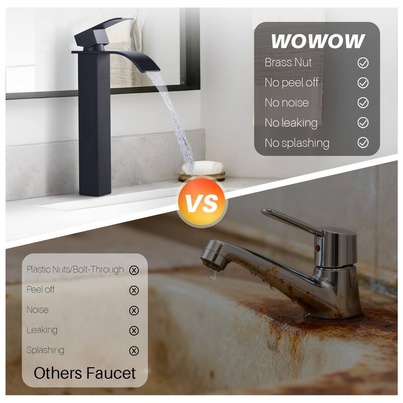 WOWOW Single Handle Single Hole Waterfall Bathroom Vessel Faucet