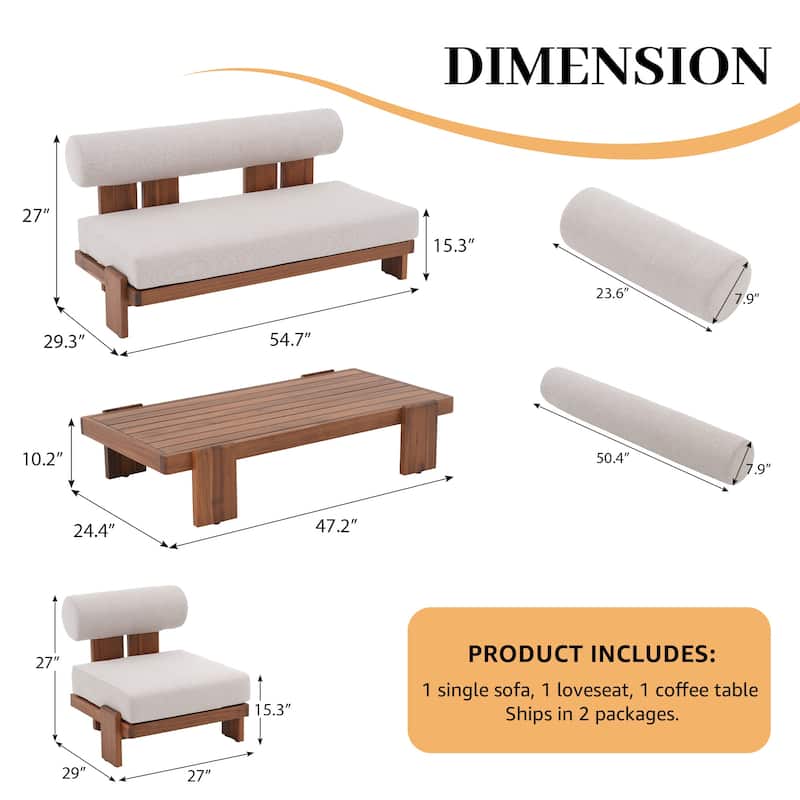 Modern Wooden Outdoor Sofa Set with Cushions