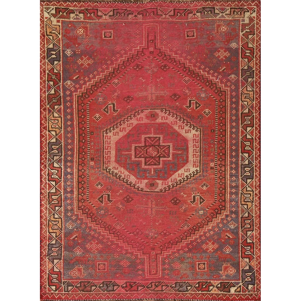 Tribal Qashqai Persian Antique Area Rug Hand-knotted Wool Carpet - 3'4"x 4'10"