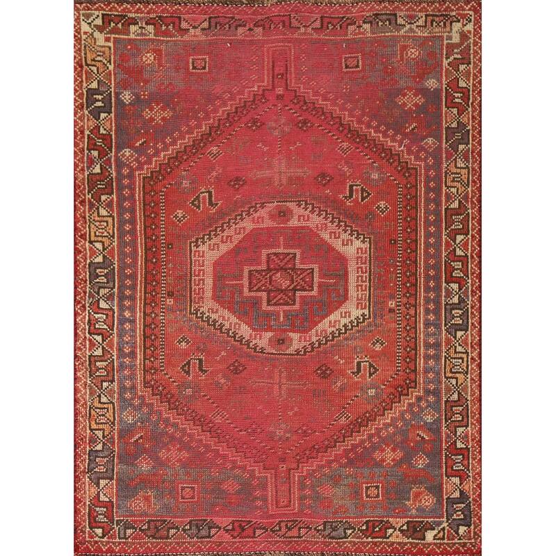 Tribal Qashqai Persian Antique Area Rug Hand-knotted Wool Carpet - 3'4"x 4'10"