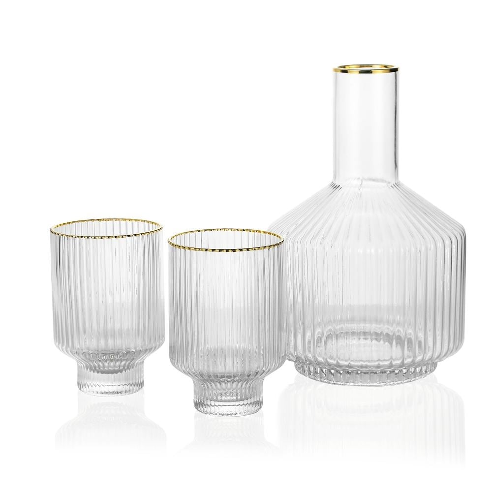 JoyJolt Hali Glass Carafe Bottle Pitcher with 6 Lids - 35 oz - Set of