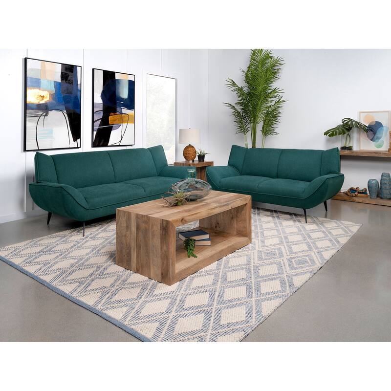 Acton Upholstered Flared Arm Sofa Set Teal Blue - 2 Piece