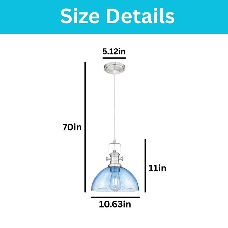 10.5” Hanging light blue glass, brushed nickel dining room lighting glass, metal pendant light
