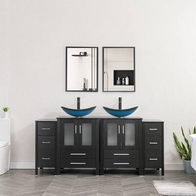 72" Bathroom Vanity Set Vessel Sink Cabinet Mirror Combo