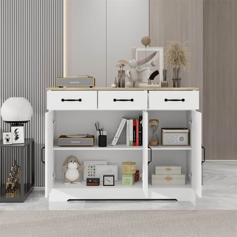 Farmhouse Buffet Cabinet Storage Sideboard with 3 Drawers and 3 Doors
