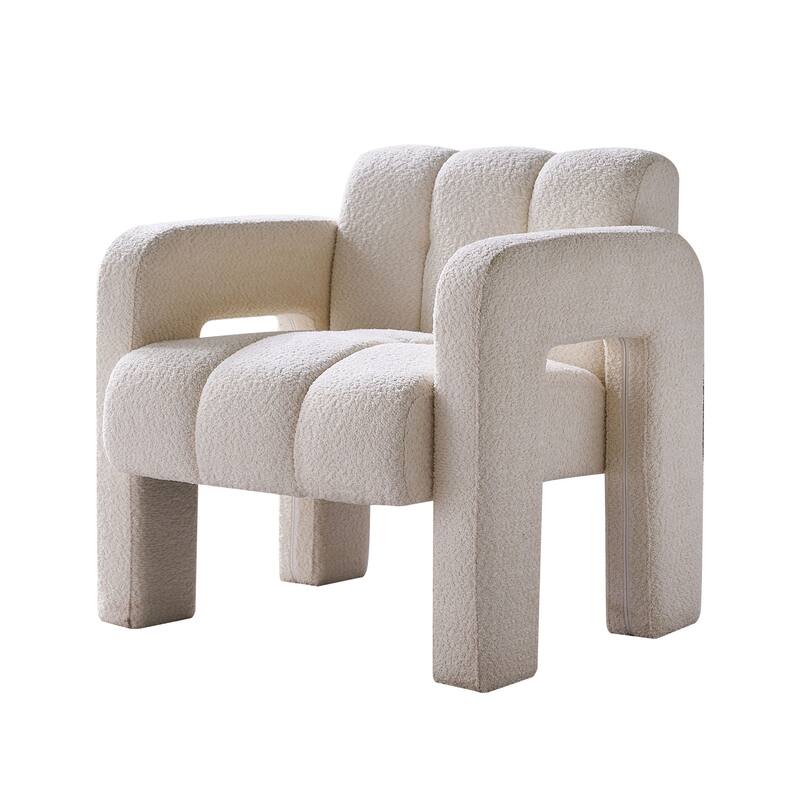 Boucle Upholstered Square Accent Chair, Ergonomic Lounge Reading Chair, Single Sofa Chair with Backrest & Armrest