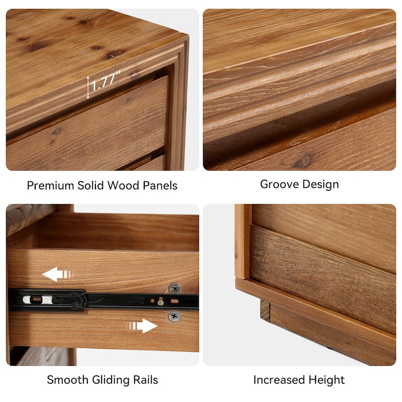 23.62" Solid Wood End Table with 3 Drawers | Rectangular Side Table for Living Room