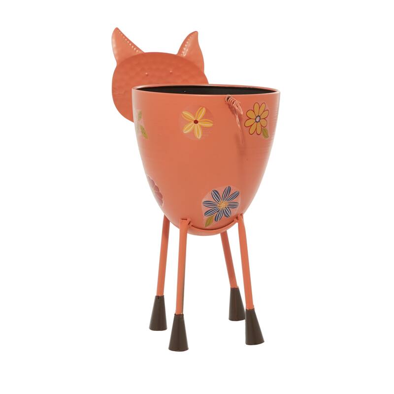 Pink Metal Pig Indoor Outdoor Planter with Floral Accents