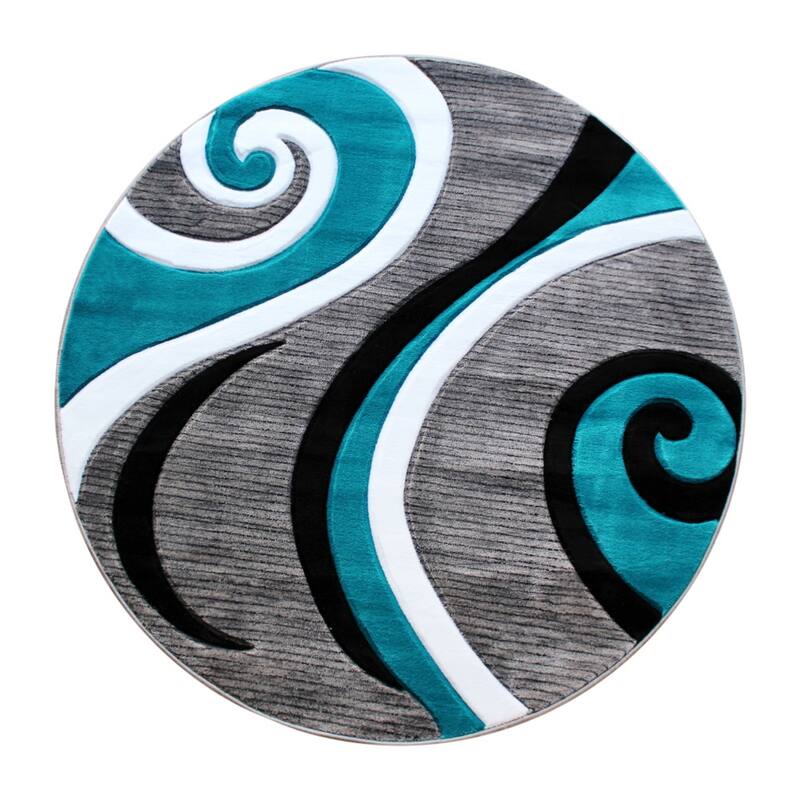 Modern High-Low Sculpted Swirl Design Abstract Area Rug - 8' x 8' - Turquoise