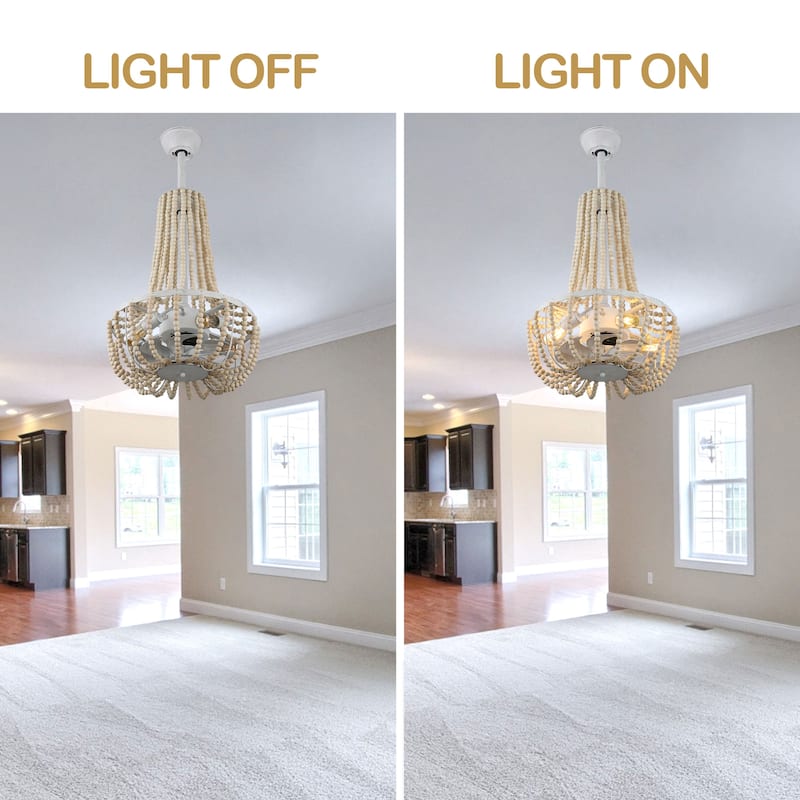 Oaks Aura Brooks 20in.Indoor 4-Light White Farmhouse Boho Ceiling Fan with Lights，3-Speed Reversible Scandi Ceiling Fan w/Remote